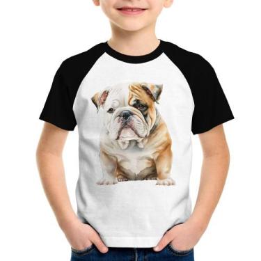 Imagem de Camiseta Raglan Infantil Bulldog-Inglês - Foca na Moda, Branco, Preto,