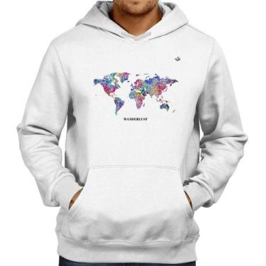 Imagem de Moletom Mapa mundi mosaico - Foca na Moda, Branco, GG