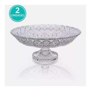 Imagem de Kit 2 Centro Mesa Fruteira Saladeira Decorativo Redondo Vidro 30cm - C