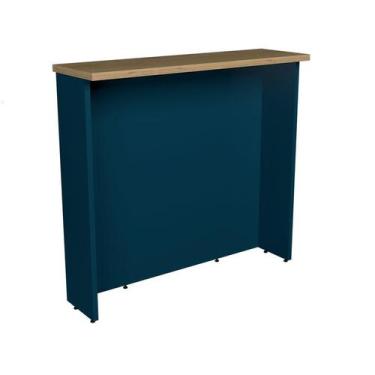 Imagem de Bancada Ilha Évora Azul Orion e Carvalho 120 cm - Modern