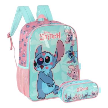 Imagem de Kit Mochila Escolar Lilo & Stitch Costas Estojo Infantil-Unissex