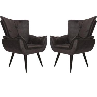 Imagem de Kit 02 Poltronas Decorativas Emília Plus Pés Palito Suede Preto - SA M