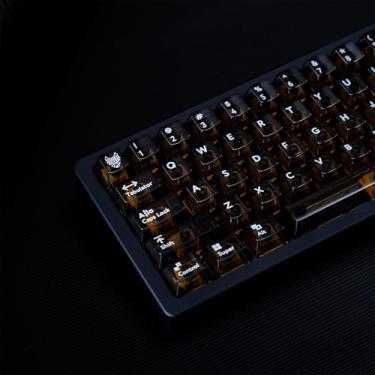 Imagem de 114 teclas pretas transparentes PC Cherry Profile conjunto de teclas impressão UV adequado para 60% 65% 75% teclado mecânico Cherry Mx Switches