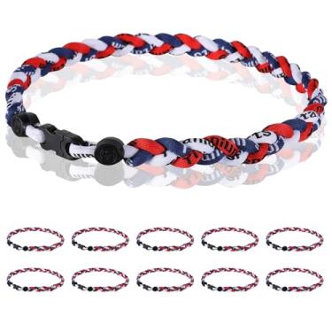 Imagem de Midtatus Pacote com 12 colares de beisebol de 45,7 cm, presente do time para diversão no beisebol, design de corda de tornado de titânio trançado com três cores, 18, Silicone, nylon, plástico, Sem