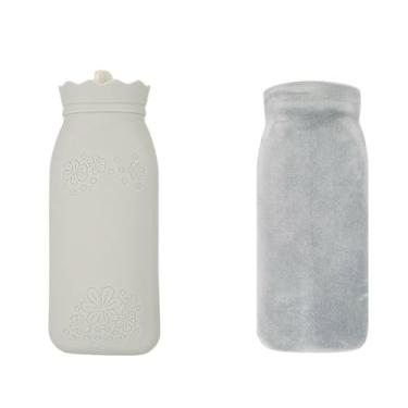 Imagem de Garrafa de água quente com tampa, bolsa de água quente de 650 ml para compressa quente e fria, aquecedor de pés de mão para inverno - cinza