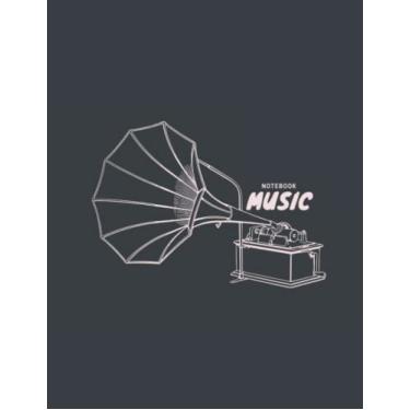 Imagem de Music Notebook : Vintage Gramophone icon: Wide Staff Blank Manuscript Paper * 13 Staves per page * 8.50" x 11" * 102 Pages