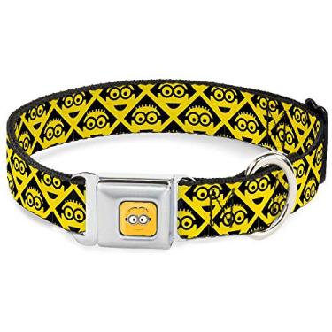 Imagem de Coleira para cães Fivela de cinto de segurança Minion Diamante Blocos Amarelo Preto 23 a 38 cm 2,5 cm de largura