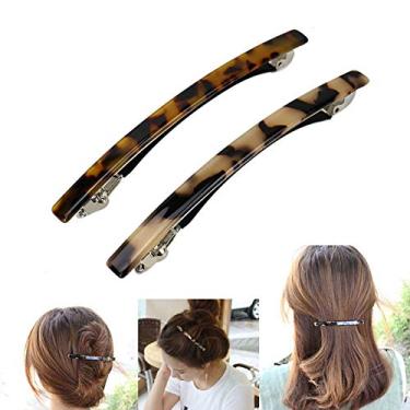 Imagem de Pacote com 2 presilhas de cabelo Luckycivia, grampo de cabelo de ônix celuloide longo e fino feito à mão, clipe de cabelo automático elegante, prendedor de rabo de cavalo para mulheres/meninas - 10 cm