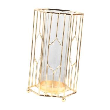 Imagem de Wswqop Vaso de metal de vidro mesa central arranjo floral planta titular vaso hidropônico para escritório casa sala estar interior, 14.5cmx14.5cmx25cm