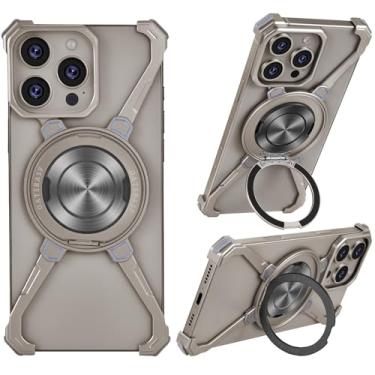 Imagem de OGRANEE Capa de metal sem moldura para iPhone 16 Pro Max com suporte seguro para magia, rotação de 360°, minimalista, fina, rígida, à prova de choque para 16pro Max, capa ultrafina com suporte