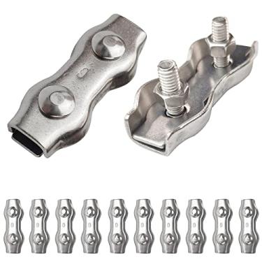 Imagem de JENSWILL Jeanswill 10Pcs M6 1/4" Wire Rope Duplex Grampos de Cabo Clipes de Cabo 304 Aço Inoxidável 2-Post Grampos de Cabo Grampo Fixador Aeronave