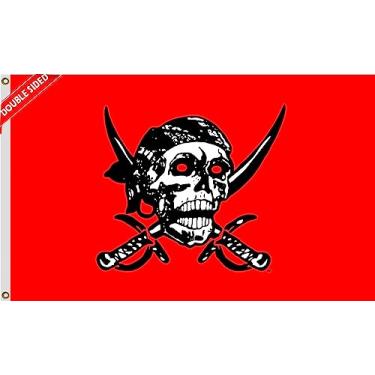 Imagem de Masquita Bandeira de pirata dupla face 30,5 x 45,7 cm, bandeira de barco pirata, caveira e ossos cruzados ao ar livre, poliéster resistente 200D 3ply, cores vibrantes, cabeçalho de lona resistente com