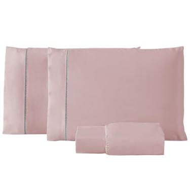 Imagem de Jogo de Cama Box Solteiro Ponto Palito Algodão Percal 200 Fios Lençol Hotel Pousada 2 Peças (Rosê)