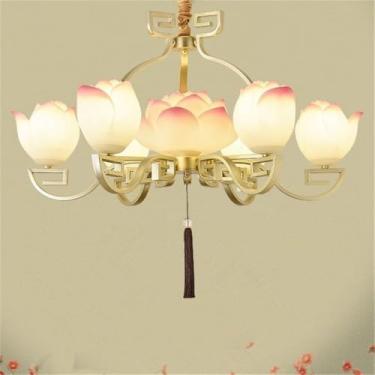 Imagem de OUFULA Luminária pendente de lótus contemporânea chinesa retrô criatividade sala de estar restaurante quarto villa hotel balcão decoração led lustre (B 7 lights)