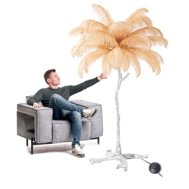 Imagem de Luminária de chão, lâmpadas de piso de penas, lâmpadas de chão modernas de resina, lâmpadas de LED 3 tons, lâmpada de pé regulável, interruptor de pé, lâmpada de leitura para quarto - presente