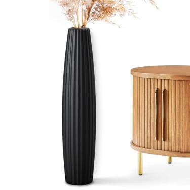 Imagem de Rocendlor Vasos de chão, vaso alto de 60 cm, vaso preto resistente para decoração de sala de estar, preto de resina