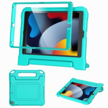 Imagem de MAISON Capa infantil para iPad 9ª/8ª/7ª geração, 2021/2020/2019 10,2 polegadas – Capa protetora à prova de choque com alça leve com protetor de tela integrado (ciano)