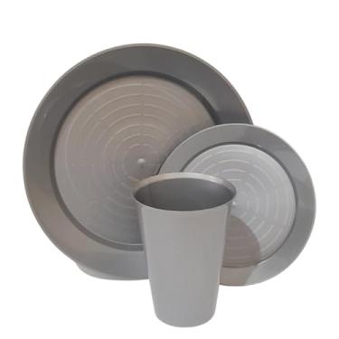 Imagem de Kit 10 Pratos P/Sobremesa 10 Pratos P/Refeição 10 Copos Festa Descartáveis Resistentes (PRATA, COPOS 200 ML)