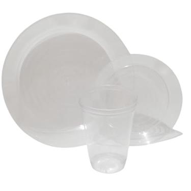 Imagem de Kit 10 Pratos P/Sobremesa 10 Pratos P/Refeição 10 Copos Festa Descartáveis Resistentes (TRANSPARENTE, COPOS 300 ML)