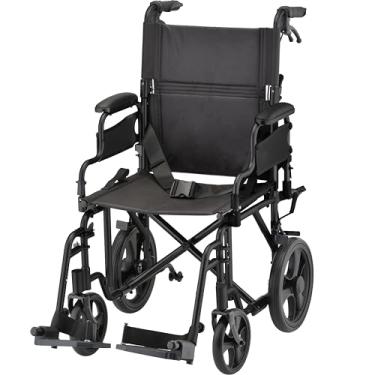 Imagem de NOVA Medical Products Cadeira de transporte leve com rodas traseiras de 30,5 cm, freios de mão, braços de mesa dobráveis pretos