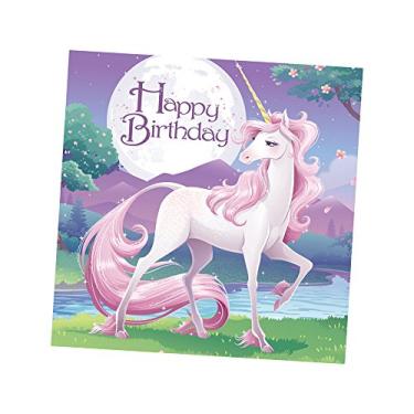 Imagem de 16 guardanapos de papel para almoço, fantasia de unicórnio, feliz aniversário
