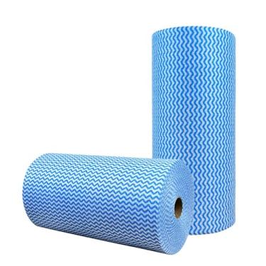 Imagem de SUZZYVINE Panos de prato reutilizáveis, pano de limpeza descartável, toalha de prato de cozinha, 2 rolos, azul, 100 folhas