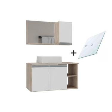 Imagem de Armario gabinete banheiro virtus 80cm tampo de vidro - MOVEIS JOIA, Ma