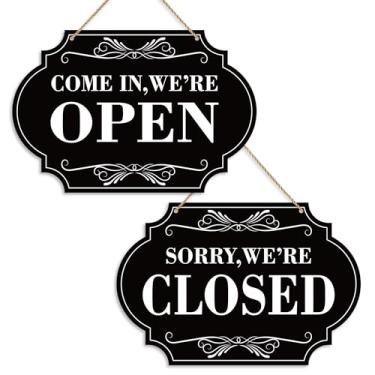 Imagem de Placas abertas e fechadas para negócios, 28 x 20 cm, à prova d'água, dupla face, entram ou fecham, placa suspensa com corda, sinal de horário aberto e fechado para lojas, restaurantes, bares, lojas,
