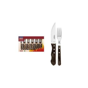 Imagem de Jogo De Talheres Para Churrasco Jumbo Em Aço Inox Com Cabo Castanho Po