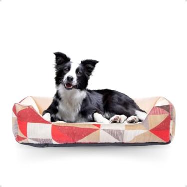 Imagem de Cama P/Cachorro Gato Caminha Pet 70x50 100% Lavável+ Osso Pelúcia (Triângulo Vermelho)