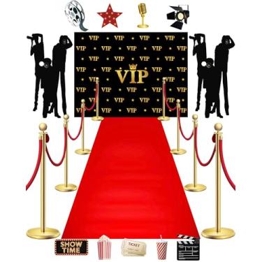 Imagem de Frienda Movie Theme Party Decorations Kit VIP Photography Backdrop Red Carpet Welcome Pole Decoration Paparazzi Props Accessory Movie Party Cards Props for Movie Theme Birthday Party Supplies