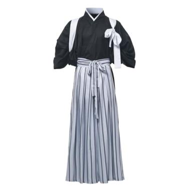 Imagem de COSDREAMER Roupão de quimono japonês masculino Yukata fantasia quimono japonês, Preto e branco., XGG