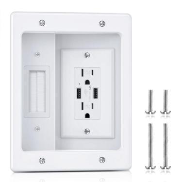 Imagem de Kit de gerenciamento de cabos ZEXMTE na parede com tomadas AC e portas USB