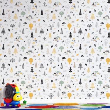 Imagem de Papel de Parede infantil Floresta  com arvores preto verde amarelo - A