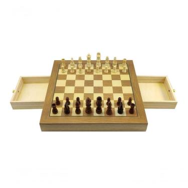 Imagem de Jogo De Xadrez E Damas 2 Em 1  Hoyle Games Tabuleiro Grande 39x39cm Peças Em Madeira Com 2 Gavetas