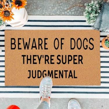 Imagem de Capacho engraçado para porta da frente, tapete de entrada ao ar livre, tapete marrom, cuidado com cães, eles são supercríticos, tapete de casa com tapetes de boas-vindas resistentes para varanda