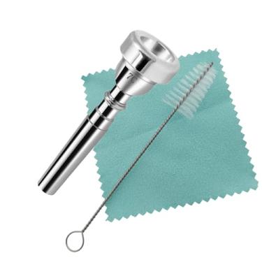 Imagem de CashBeat Conjunto de bocal de trompete 7C, latão banhado a prata, iniciante a profissional, durável e confiável, com escova de limpeza e pano de polimento prata