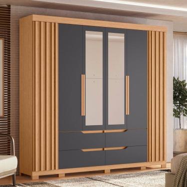 Imagem de Guarda-roupa 6 Portas e 4 Gavetas com Espelhos Doble Casal Freijó/Titanium