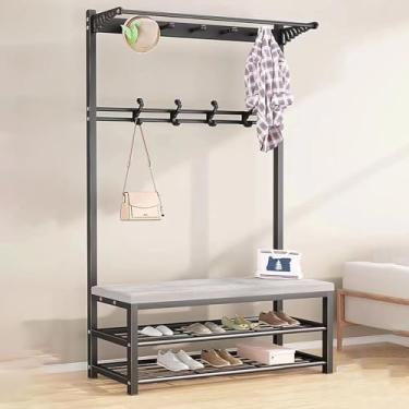 Imagem de Cabide independente 4 em 1 para hall de entrada, cabideiro, cabideiro, portátil, banco de sapatos com 10 ganchos para cabide de entrada, corredor, sala de estar