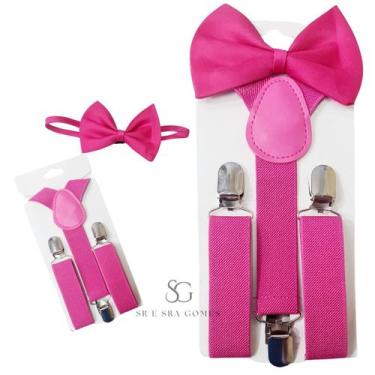 Imagem de Kit Suspensório Fúcsia + Gravata Borboleta Infantil Para Pajens e Even