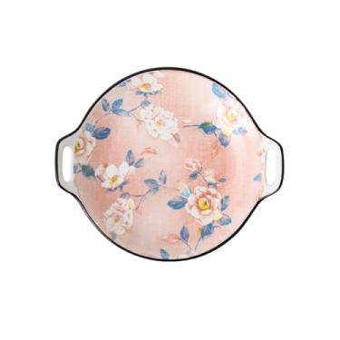 Imagem de Prato de refeição doméstico de cerâmica de camélia estilo chinês, prato de sopa, tigela de sopa, tigela de arroz, conjunto de utensílios de mesa - prato de orelha dupla