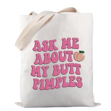 Imagem de PWHAOO Sacola de humor adulto Ask Me About My Butt Pimples Tote Bag Inapropriado Butt Pimples Humor Peach Ass Gift, Bolsa My Butt Pimples