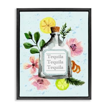 Imagem de Stupell Industries Garrafa de Tequila Floral Preta Flutuante Tela Emoldurada Arte Design de Parede por Kate Eldridge, 17 x 21