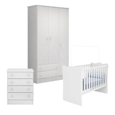 Imagem de Quarto de Bebê Completo Berço Guarda Roupa Cômoda Doce Sonho Branco Qm