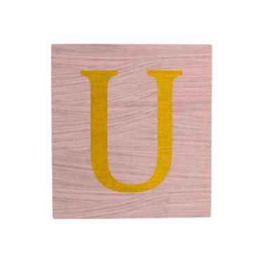 Imagem de Cubo Rosa Bebê Letra Amarela Festa Chá de Bebê Decoração 8x8x8 Cm Mdf 