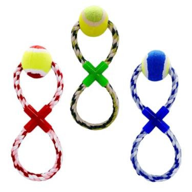 Imagem de Puxador Corda Bola 8 Brinquedo Mordedor Resistente para Cachorro Bolinha de Tênis