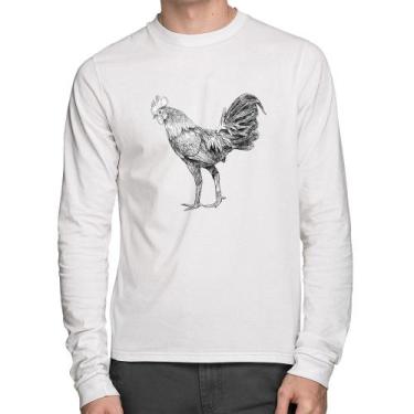 Imagem de Camiseta Algodão Galo Desenho Manga Longa - Foca na Moda, Branco, GG