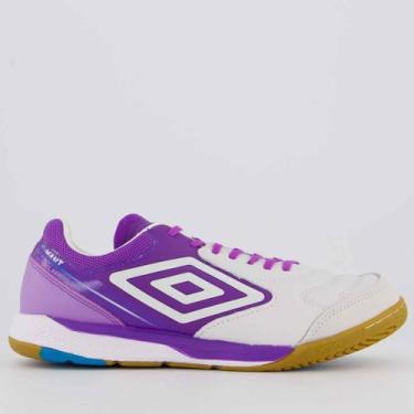 Imagem de Chuteira Umbro Adamant Master Class Pro Bump Futsal Branca e Roxa, 41