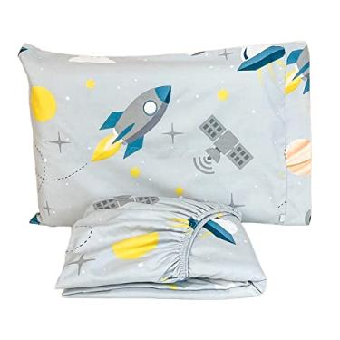 Imagem de Lençol para Mini Cama com Elástico e Fronha Micropercal Poliéster 300 Fios – Infanto Espacial