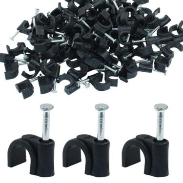 Imagem de Waziaqoc Pacote com 200 clipes de cabo de 7 mm, grampos de cabo Ethernet Cat6, clipes de fio de 1/4 de polegada com prego de aço para parede, gerenciamento de cabos